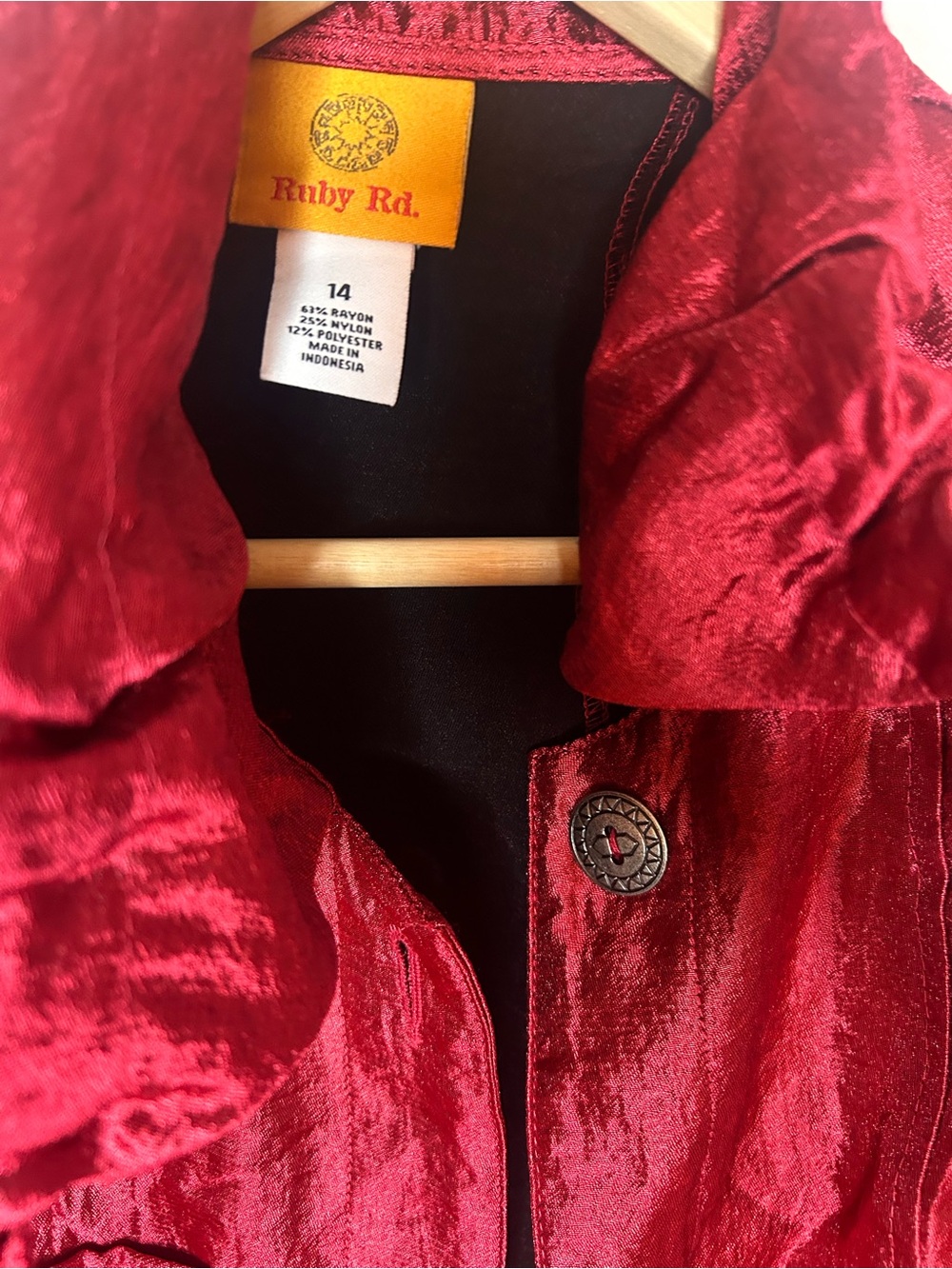 Ruby Rd Red Shimmer Jacket Size 14 Metallic Button Front Y2K - Picture 6 of 9